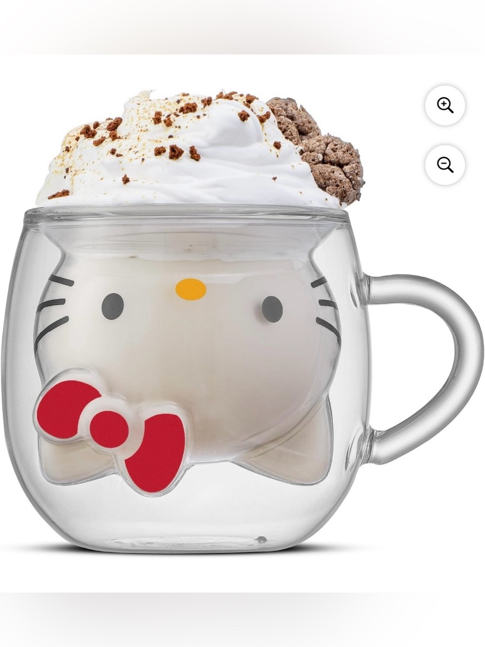 Hello Kitty Double Wall Glass Mug - White with Red Bow NWT
